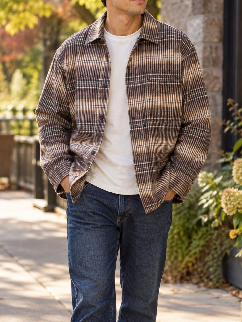 Banana Republic Men’s Brown Plaid 100% Cotton Lightweight Shirt Jacket Casual